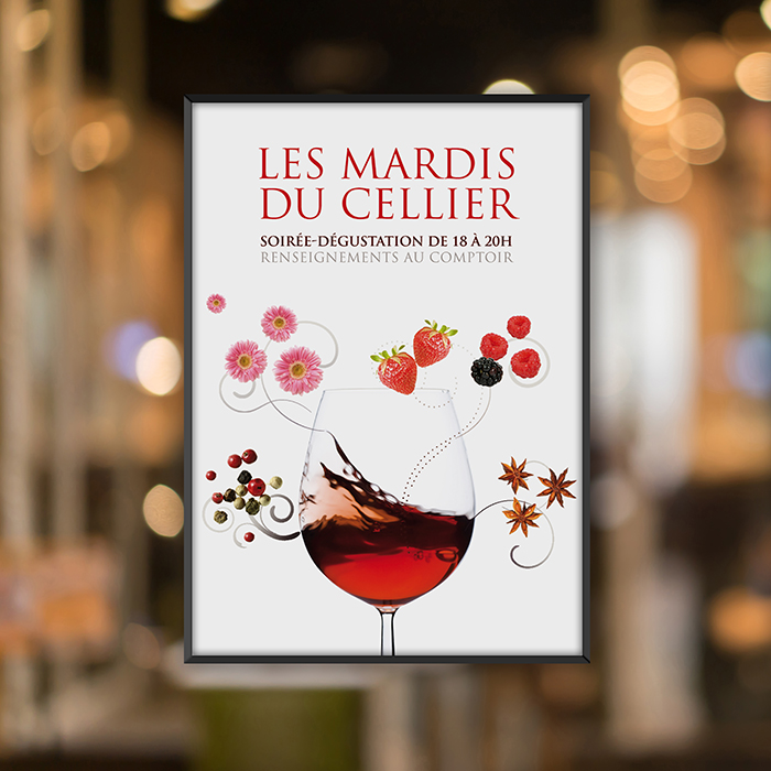 mockup white poster with black frame stand in front of blur restaurant cafe background for show or present promotion product concept